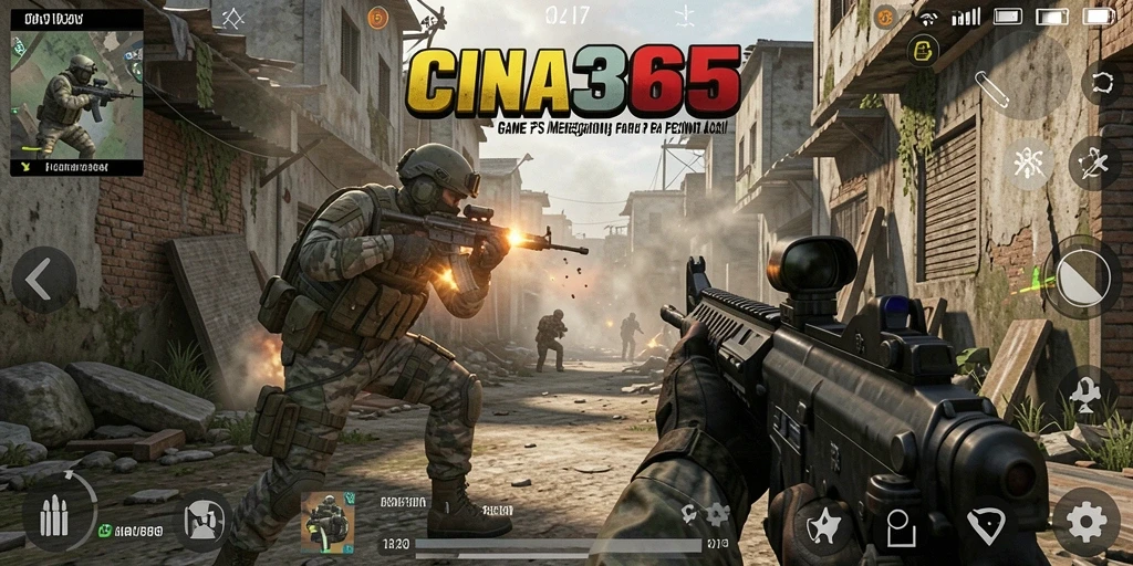 Screenshot CINA365 menampilkan aksi tembak-menembak yang intens dan mendebarkan.