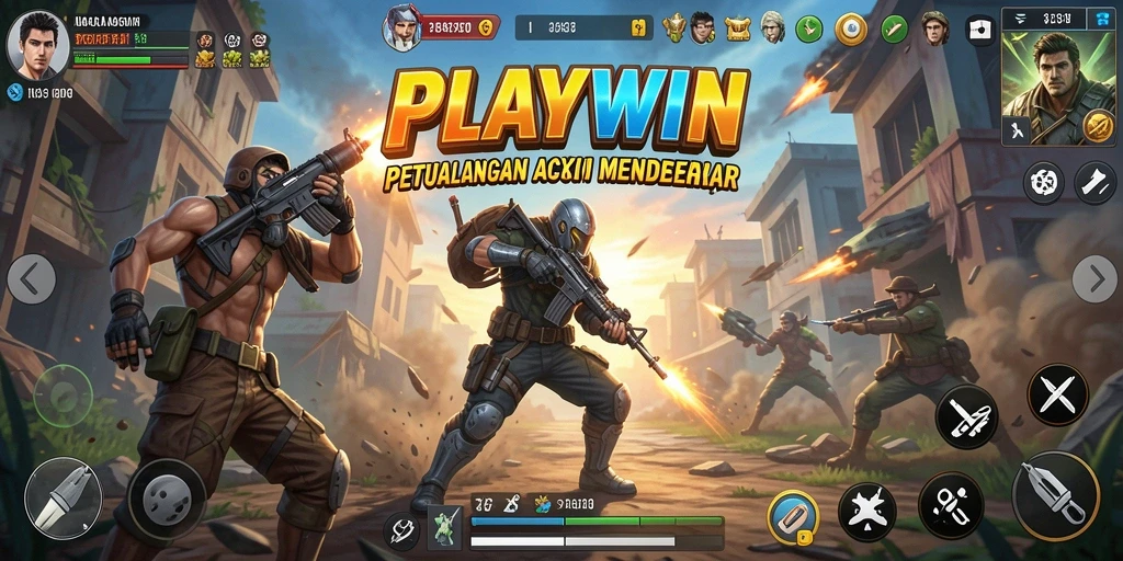 Tampilan screenshot <strong>PLAYWIN</strong> saat aksi mendebarkan di medan pertempuran.