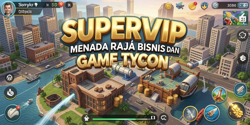 Tangkapan layar utama game SUPERVIP menunjukkan aktivitas bisnis yang seru.