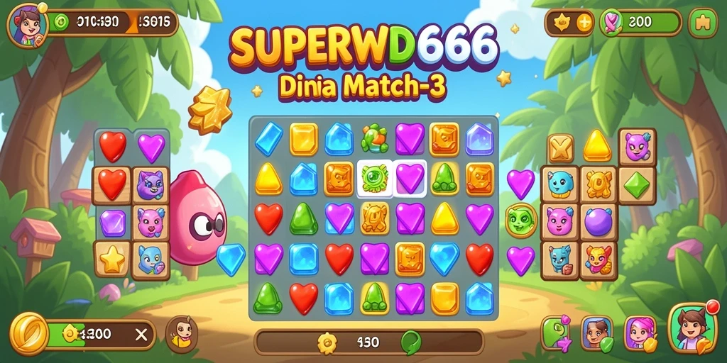 Tampilkan gameplay seru SUPERWD666 dalam aksi Match-3.